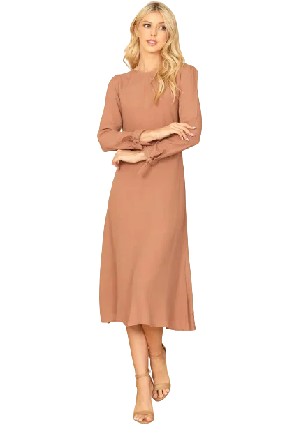 Mocha Cuff Tie Long Sleeve Solid Midi Dress - Pack of 5 Cozy Knit Midi Dress