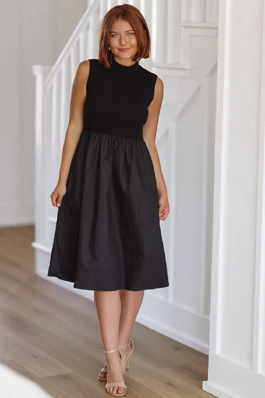 My Partner Midi Dress - Black Trendy Off-Shoulder Button Midi Dress