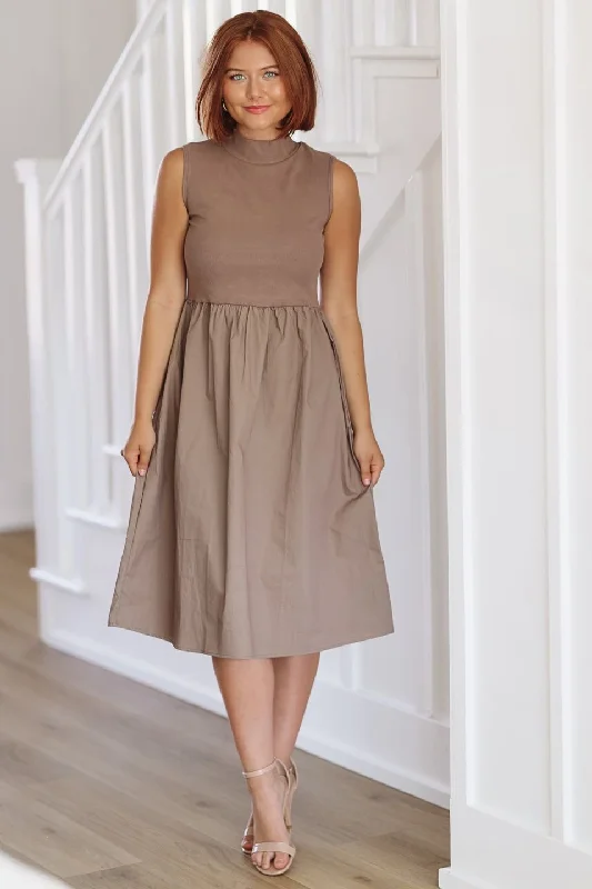 My Partner Midi Dress - Mocha Comfortable Draped Midi Dress