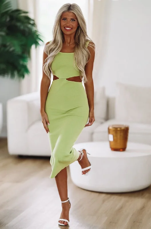 Need Your Loving Knit Midi Dress - Lime Trendy Smocked Waist Midi Dress