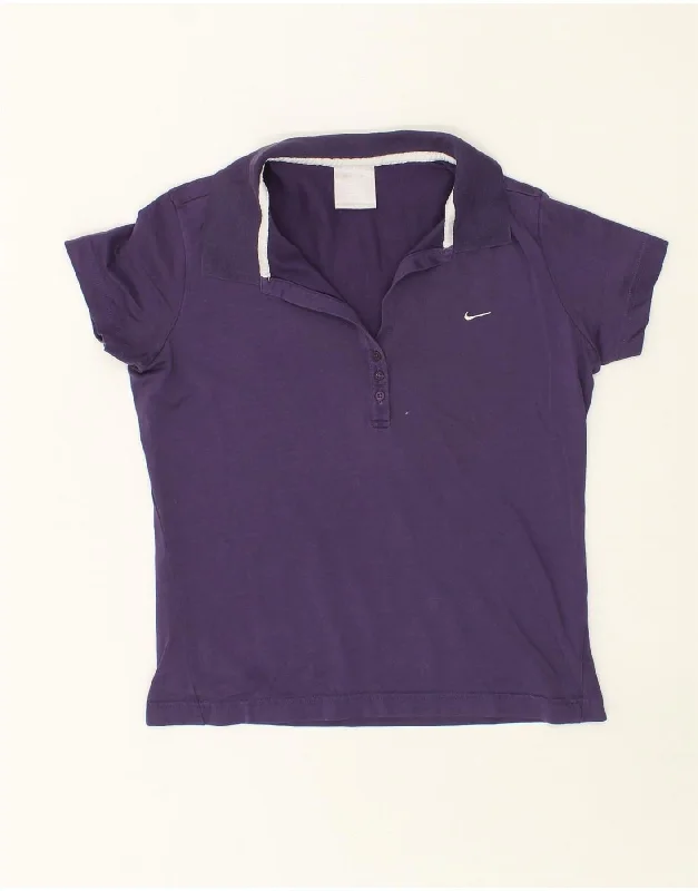 NIKE Womens Polo Shirt UK 12 Medium Purple Cotton Cozy Knit Short Sleeve Top