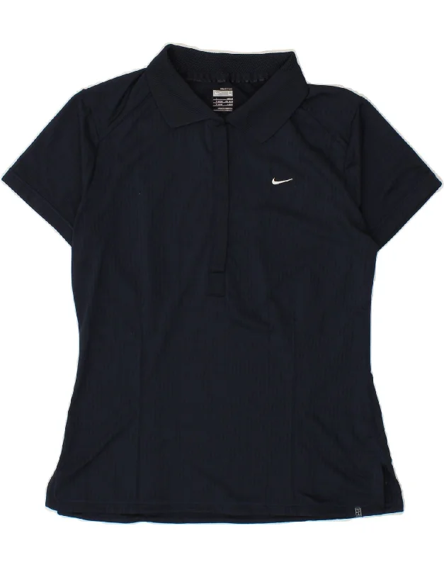 NIKE Womens Polo Shirt UK 14 /16 Large Navy Blue Cozy Plain Short Sleeve