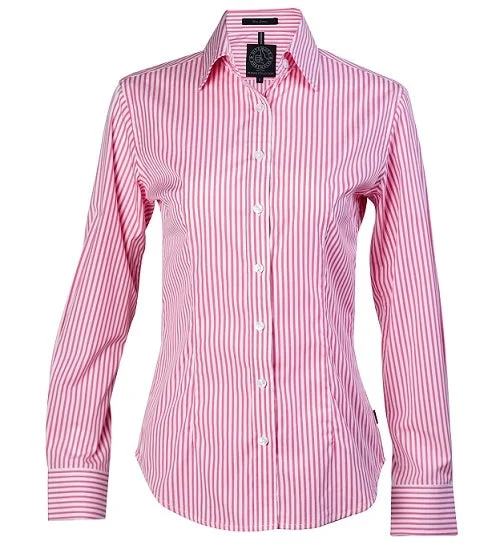 Pilbara Ladies Shirt Pink White Stripe Relaxed Fit Short Sleeve Top