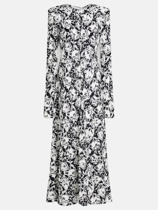 Printed Silk Crepe de Chine Midi Dress Trendy Ruffle Hem Midi Dress