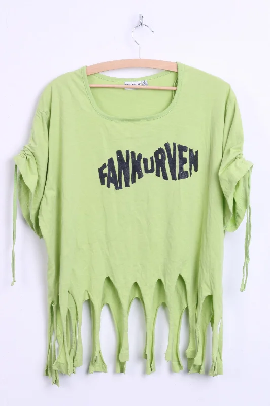 Queen -Size Womens 2XL 48/50 Shirt Neo Green Fringe Fankurven Cotton Festival Vintage 90s Comfortable Fit Short Shirt