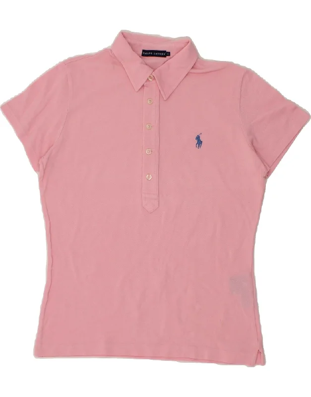 RALPH LAUREN Womens Polo Shirt UK 14 Large Pink Cotton Comfortable Short Sleeve Tee