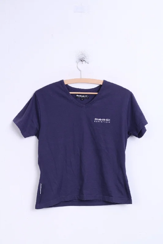 Reebok Essentials Womens 12 Shirt Cotton Navy V Neck Sport Relaxed Cotton Short Blouse