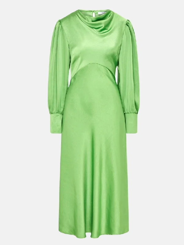 Sadie Green Satin Cowl Neck Midi Dress Stylish Halter Neck Midi Dress