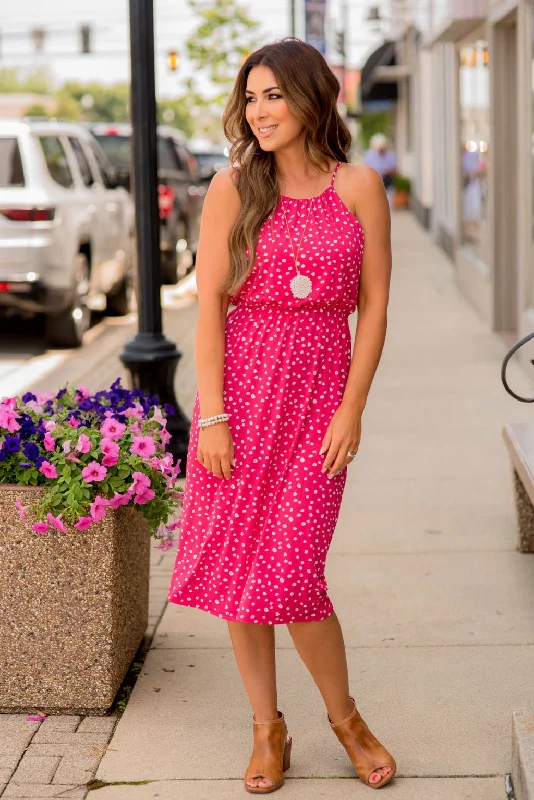 Spotted Halter Tank Midi Dress Trendy Tiered Hem Midi Dress