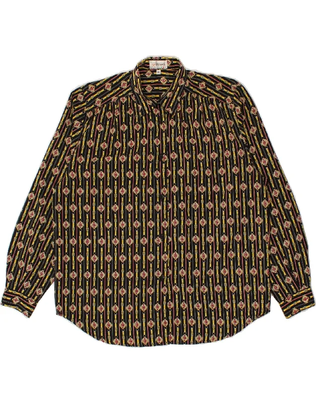 STEFANEL Womens Shirt UK 14 Medium Black Floral Polyester Fashionable Pleated Short Shirt STEFANEL Womens Shirt UK 14 Medium Black Floral Polyester Fashionable Pleated Short Shirt