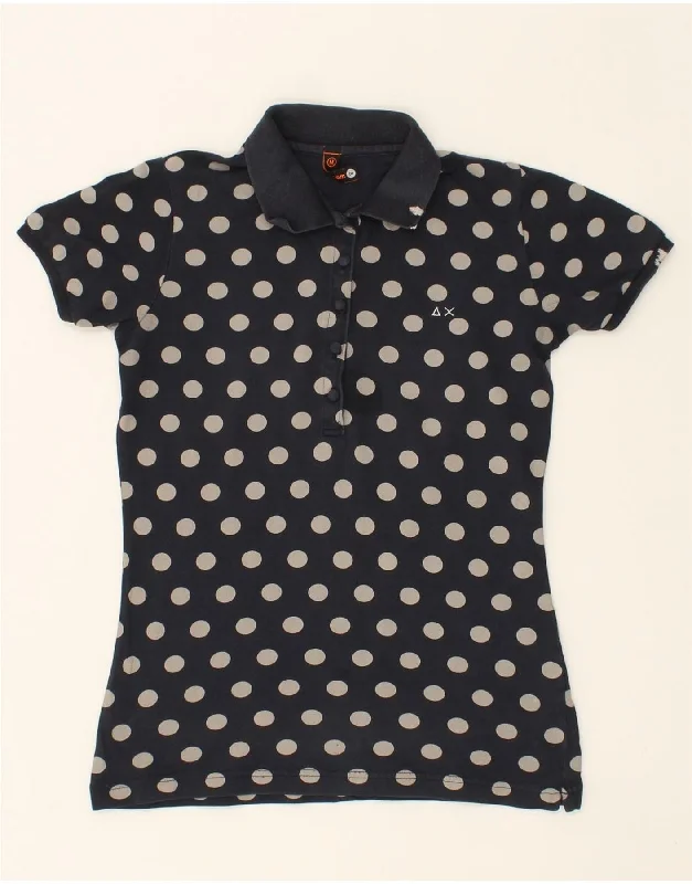 SUN68 Womens Polo Shirt UK 12 Medium Black Polka Dot Cotton Modern Fit Short Sleeve