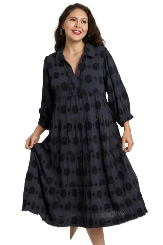 Swiss Dot Jacquard Midi Dress, Navy Cozy Knit Midi Dress