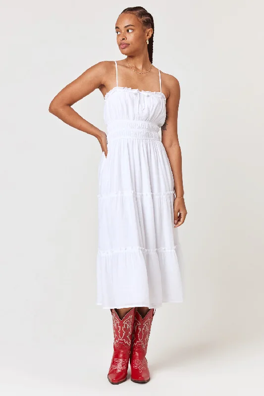 Tiered Emma Midi Dress White Elegant Puff Sleeve Midi Dress