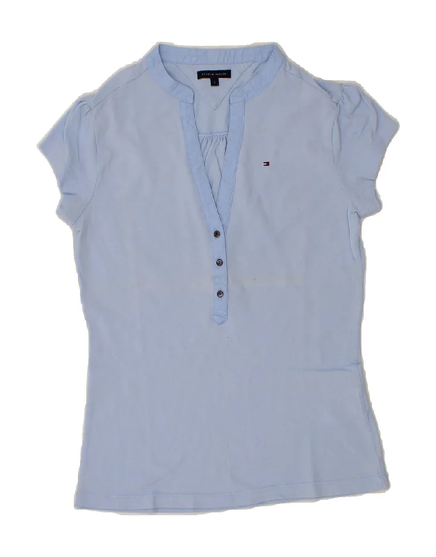 TOMMY HILFIGER Womens Polo Shirt UK 10 Small Blue Cotton Relaxed Fit Short Shirt