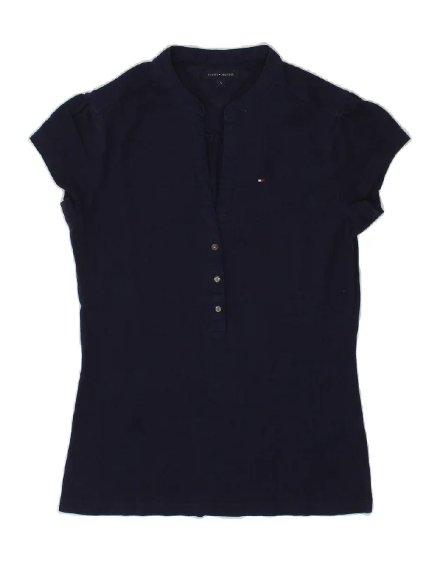 TOMMY HILFIGER Womens Polo Shirt UK 10 Small Navy Blue Cotton Casual Slouchy Short Sleeve