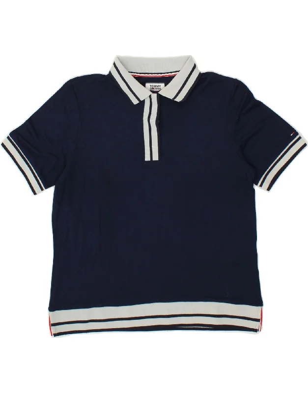 TOMMY HILFIGER Womens Polo Shirt UK 10 Small Navy Blue Comfortable Loose Short Sleeve