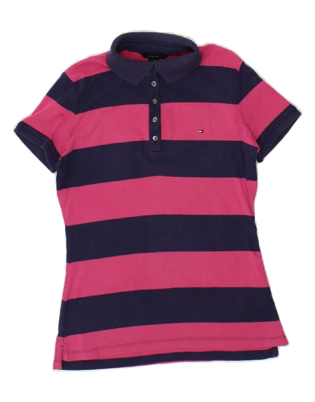 TOMMY HILFIGER Womens Polo Shirt UK 10 Small Pink Striped Cotton Modern Fit Short Sleeve TOMMY HILFIGER Womens Polo Shirt UK 10 Small Pink Striped Cotton Modern Fit Short Sleeve