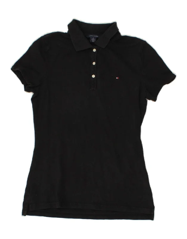 TOMMY HILFIGER Womens Polo Shirt UK 12 Medium Navy Blue Cotton Casual Oversized Short Shirt