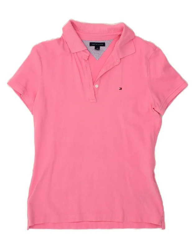 TOMMY HILFIGER Womens Polo Shirt UK 12 Medium Pink Cotton Stylish Casual Short Tee