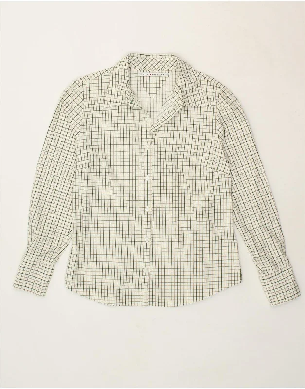 TOMMY HILFIGER Womens Shirt US 12 Large White Check Cotton Fashionable Plaid Short Sleeve TOMMY HILFIGER Womens Shirt US 12 Large White Check Cotton Fashionable Plaid Short Sleeve