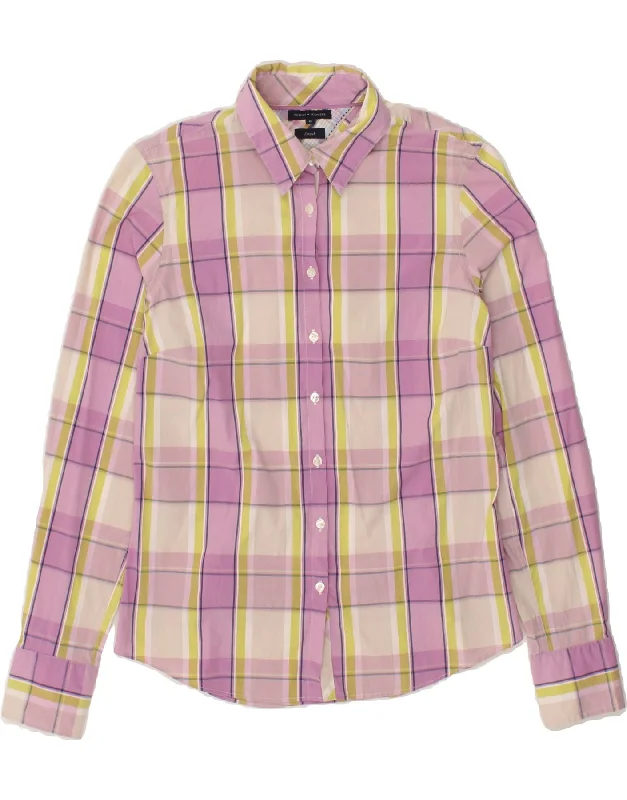 TOMMY HILFIGER Womens Shirt US 6 Medium Pink Check Cotton Comfortable Ribbed Short Sleeve