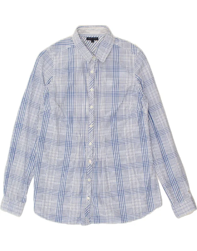 TOMMY HILFIGER Womens Shirt US 8 Medium Blue Check Cotton Classic Basic Short Shirt