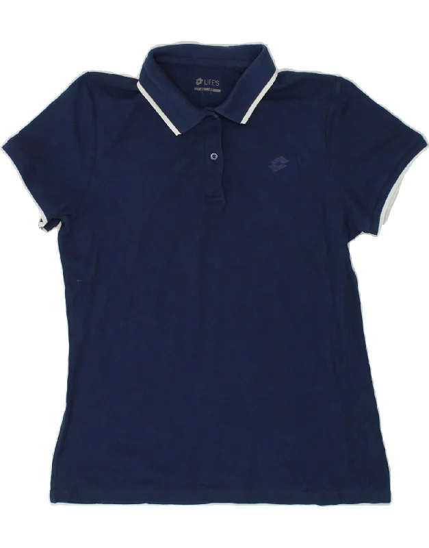 UMBRO Womens Polo Shirt UK 14 Large Navy Blue Trendy Button-Front Short Sleeve