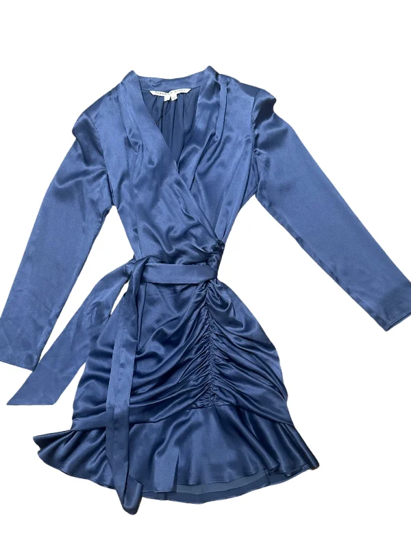 Veronica Beard Agatha Silk Satin Glossy Steel Blue Mini Dress Stylish Summer Mini Dress