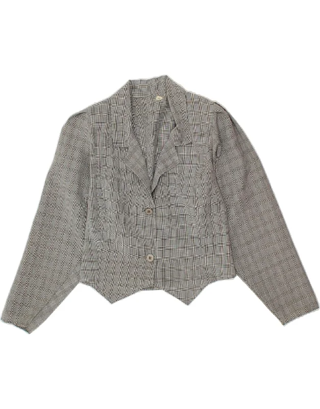 VINTAGE Womens Shirt Blouse IT 42 Medium Grey Check Viscose Elegant Longline Short Shirt