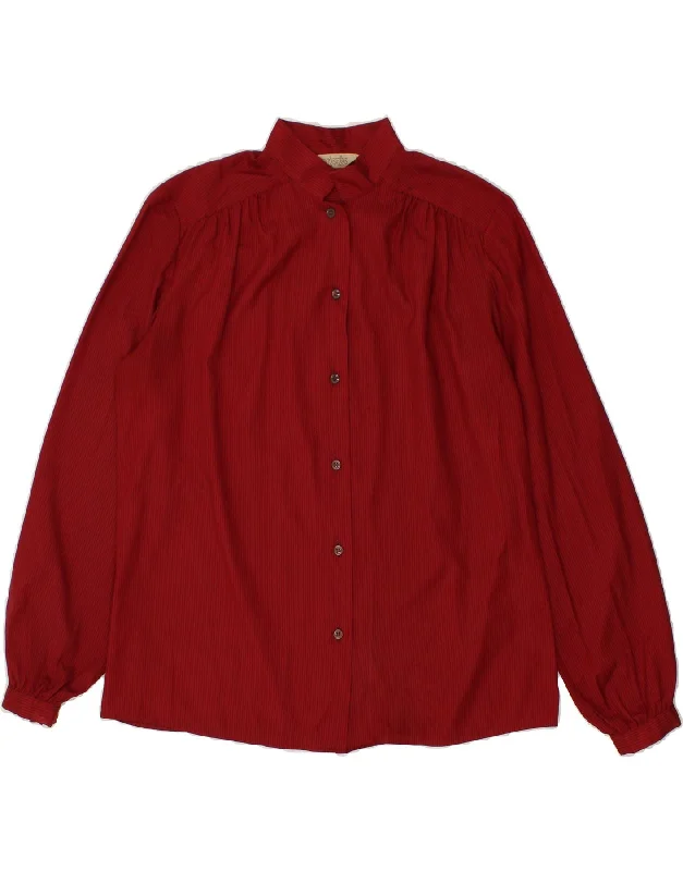 VINTAGE Womens Shirt Blouse IT 46 Large Red Pinstripe Polyester Stylish Crew Neck Shirt