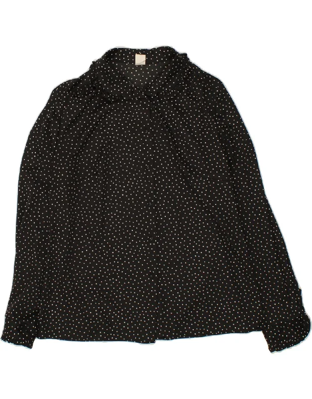 VINTAGE Womens Shirt Blouse IT 48 XL Black Polka Dot Polyester Chic Button-Up Short Shirt