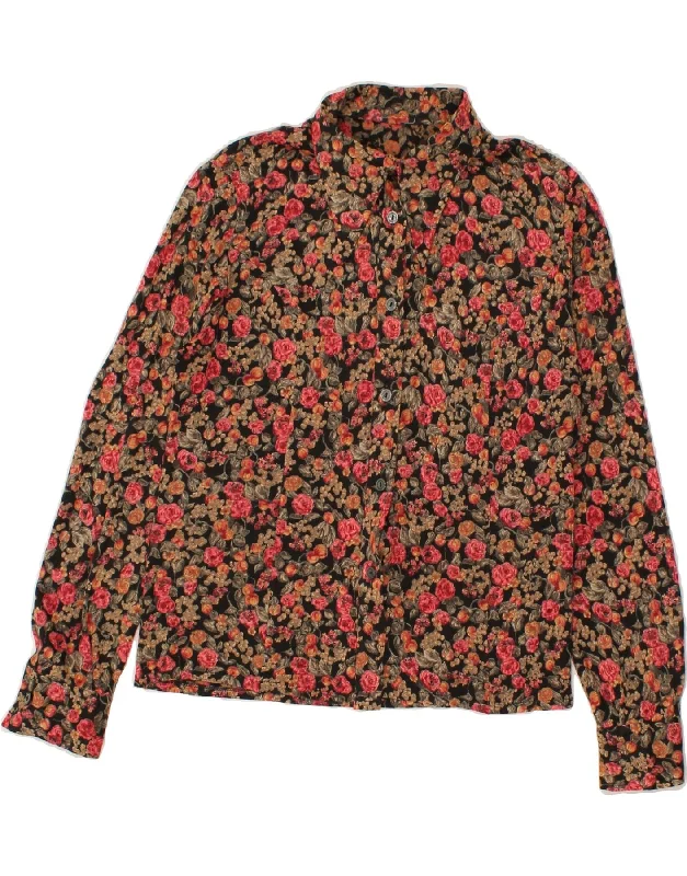 VINTAGE Womens Shirt Blouse UK 12 Medium Multicoloured Floral Chic V-Neck Short Blouse VINTAGE Womens Shirt Blouse UK 12 Medium Multicoloured Floral Chic V-Neck Short Blouse