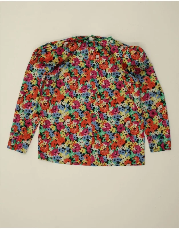 VINTAGE Womens Shirt Blouse UK 14 Large Multicoloured Floral Fashionable Draped Short Sleeve