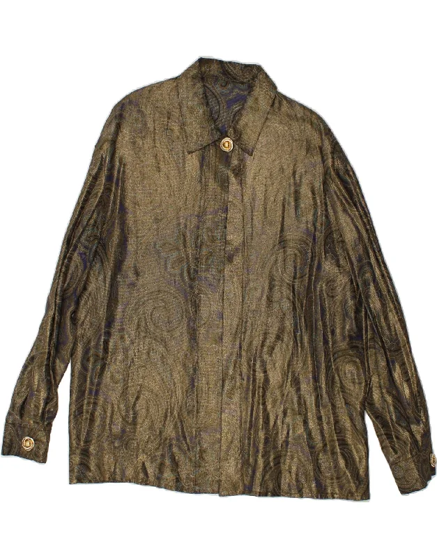 VINTAGE Womens Shirt Blouse UK 20 2XL Gold Paisley Casual Oversized Short Shirt