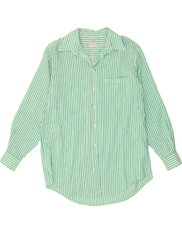 VINTAGE Womens Shirt EU 46 XL Green Pinstripe Cotton Chic Embellished Short Sleeve