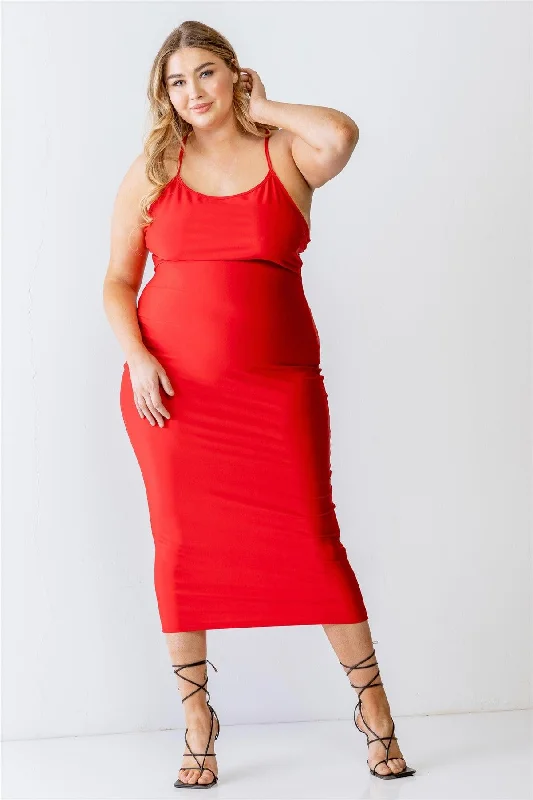 Plus Size Strappy Back Criss-Cross Midi Dress Stylish Tiered Midi Dress