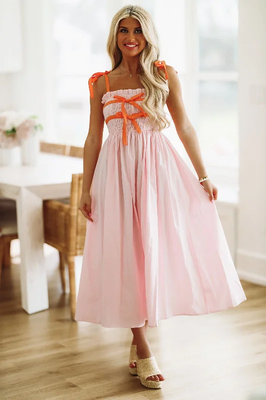 Your Crush Midi Dress - Pink and Orange Trendy Boho Midi Dress