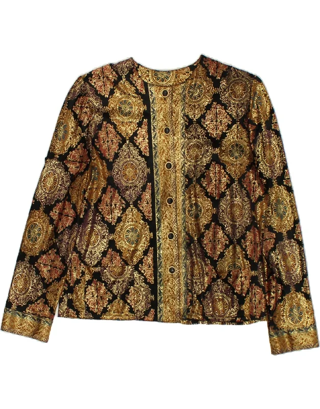 YOUR SIXTH SENSE Womens Shirt Blouse IT 42 Medium Gold Fair Isle Acetate Casual Ruffle Short Shirt