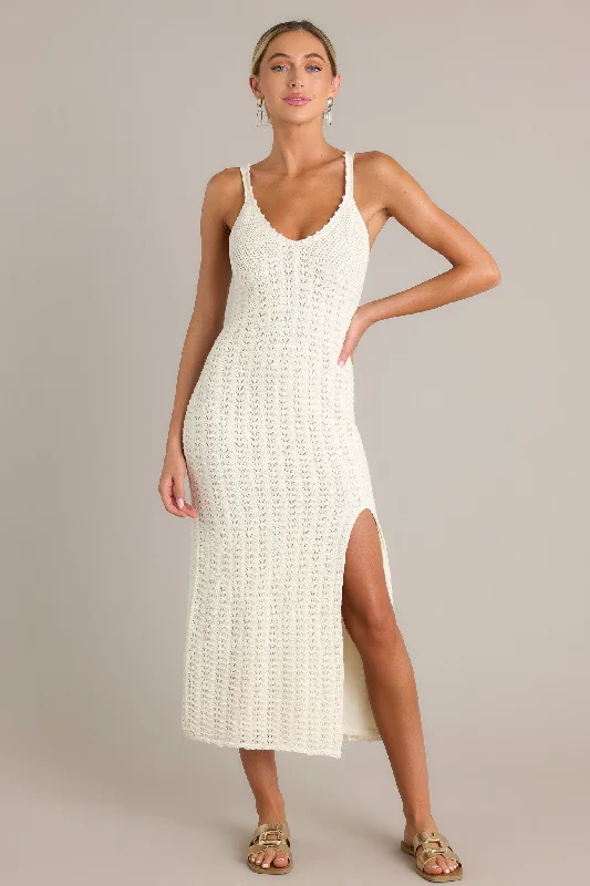 Z Supply Eleena Sandstone Ivory Crochet Midi Dress Stylish Color Block Midi Dress