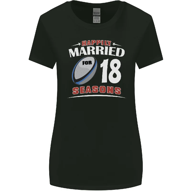 18 Year Wedding Anniversary 18th Rugby Womens Wider Cut T-Shirt Anti-Shrink Durable Soft