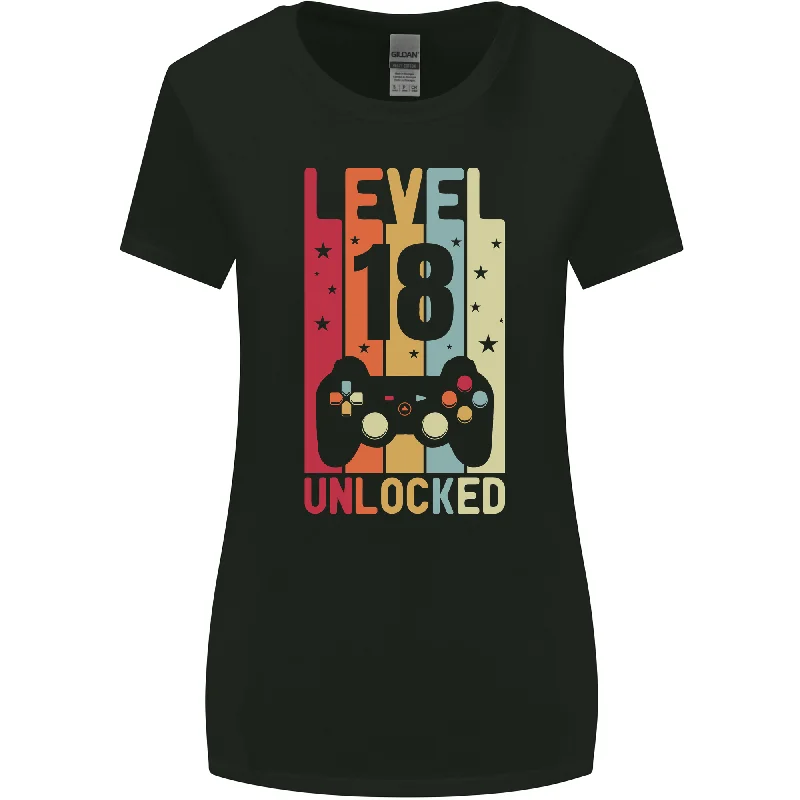 18th Birthday 18 Year Old Level Up Gaming Womens Wider Cut T-Shirt Elasticated Padded Insulated