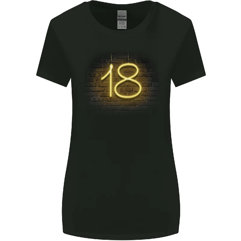 18th Birthday Neon Lights 18 Year Old Womens Wider Cut T-Shirt Fleece Fabric Down Fabric Feather Fabric