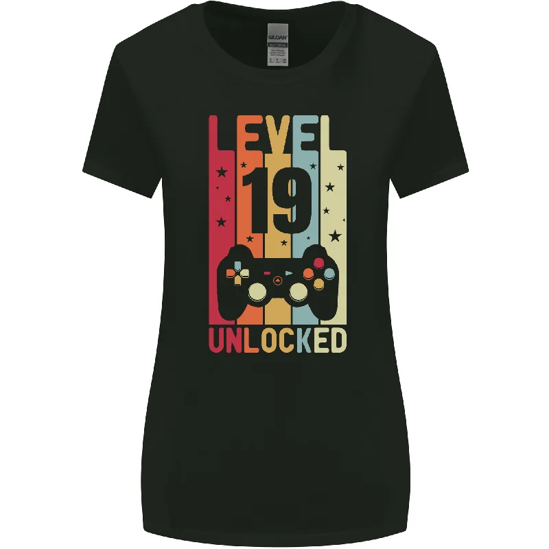 19th Birthday 19 Year Old Level Up Gaming Womens Wider Cut T-Shirt Plaid T-Shirt Polka Dot Checkered