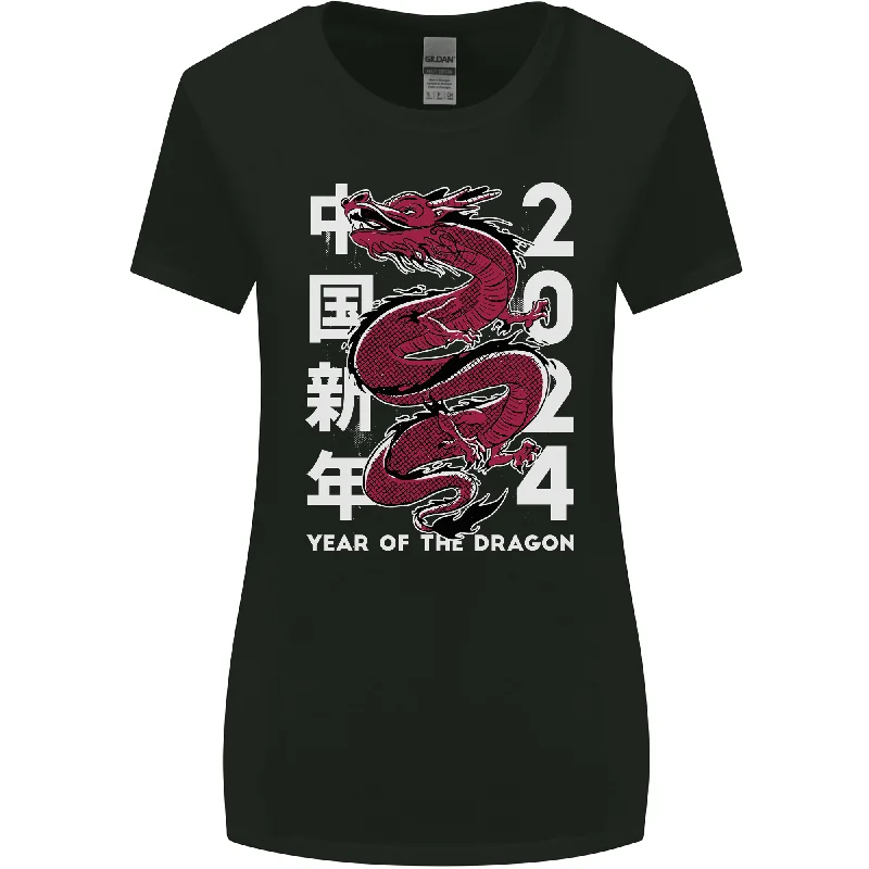 2024 Zodiac Chinese New Year of the Dragon Womens Wider Cut T-Shirt Welt Pockets Slit Pockets