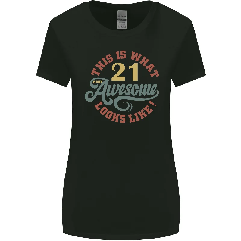 21st Birthday 21 Year Old Awesome Looks Like Womens Wider Cut T-Shirt Print Jacquard Patchwork