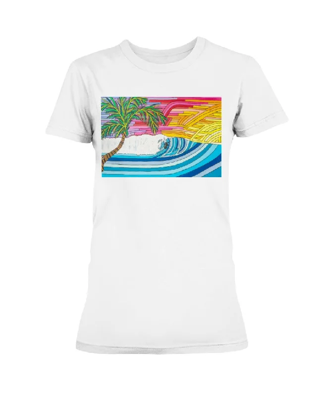 Palm Tree Sunset Surf - Missy T-Shirt Jersey Fabric Tulle Fabric Batik Fabric