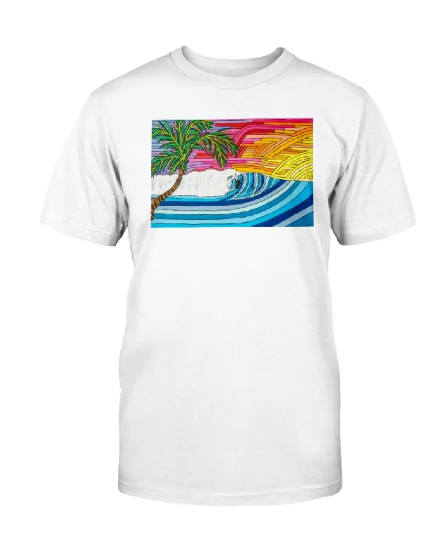 Palm Tree Sunset Surf - Unisex T-Shirt Silk Blend Satin Velvet