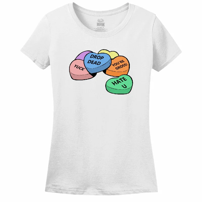 Anti-Candy Hearts Women's T-Shirt Embroidered Appliqued Beaded