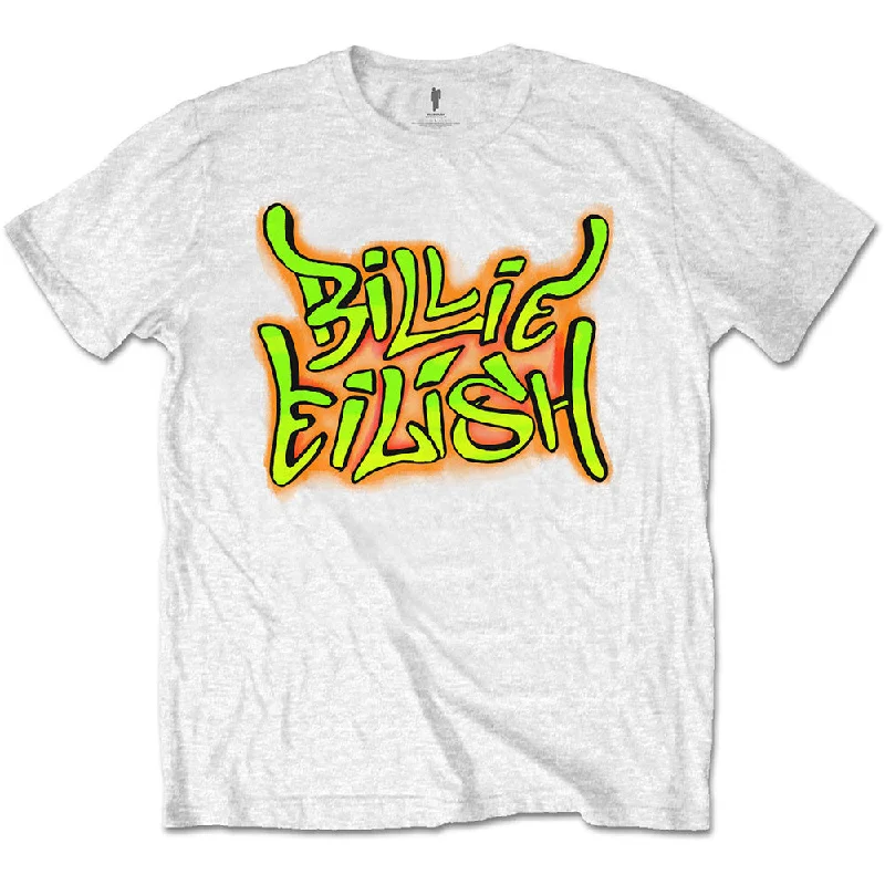 Billie Eilish | Official Band T-Shirt | Graffiti Notch Collar Peter Pan Collar Cowl Neck