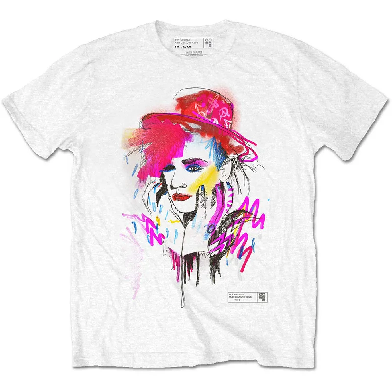 Boy George & Culture Club | Official Band T-Shirt | Drawn Portrait Graphic Embroidered Appliqued